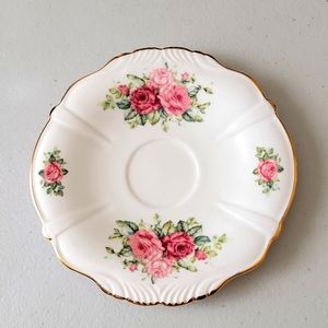 Burton & Burton Rose  Saucer Plate White Gold Edge